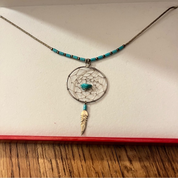 925 Sterling Silver Turquoise Dreamcatcher Necklace - Picture 3 of 10